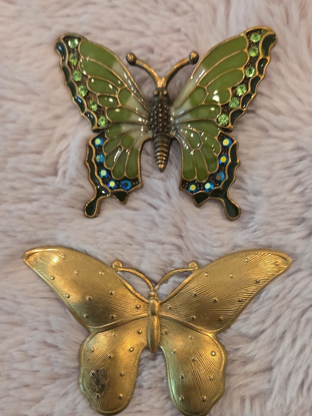 Green Enamel and Gold Butterfly Broch